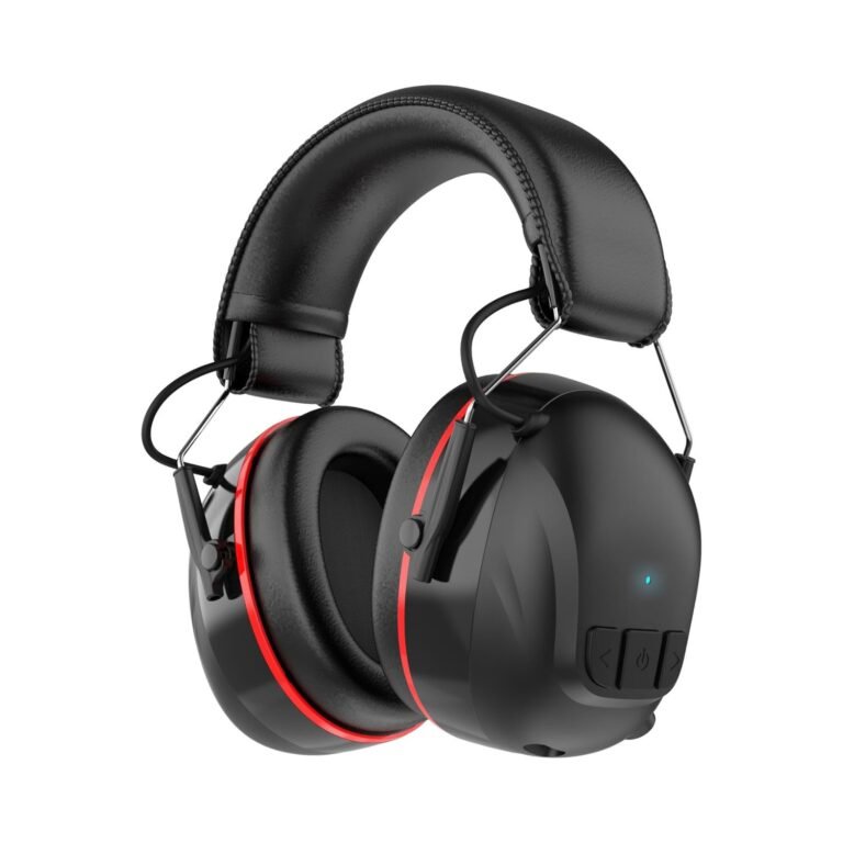 Powerful Hearing Protection Headphones – 30dB Noise Reduction & 120H Battery 8 Hearing Protection Headphones in black with red trim, padded headband, and control buttons for noise cancelling and Bluetooth connectivity