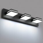 SineRise LED Vanity Light modern black fixture with three square LED lights providing bright white illumination on a gray wall