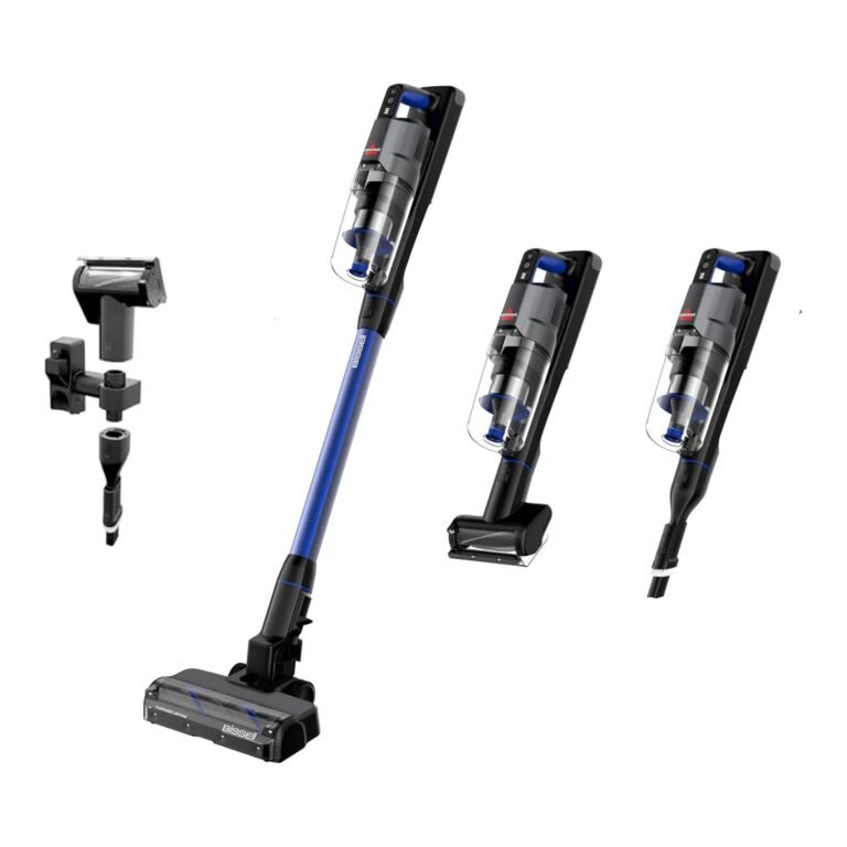 Powerful FurFinder Cordless Vacuum – 200W Motor & Pet Hair Removal 6 FurFinder Cordless Vacuum in blue and black with LED display, transparent dust cup, and six attachment tools
