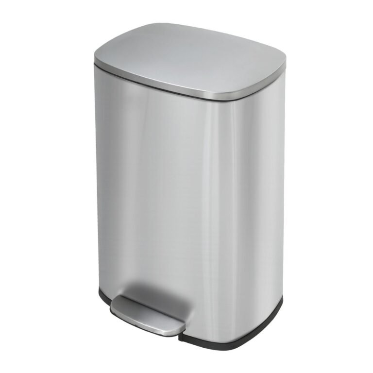 Best PayLessHere 13-Gallon Home Recycling Bin Review – Stainless Steel & Step-On Pedal 2 Brushed stainless steel rectangular home recycling bin with soft-close lid and step-on pedal on white background
