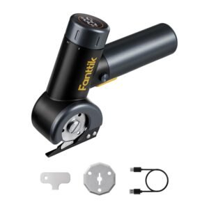 Cordless electric scissors by Fanttik with rechargeable battery, replacement blades and USB charging cable