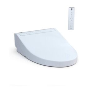 Electronic bidet seat by TOTO in white with wireless remote control and integrated control panel