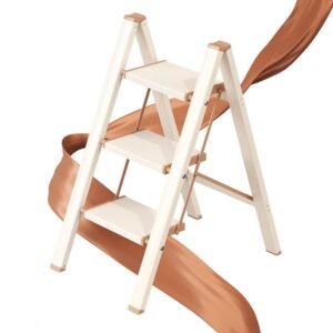 Folding step ladder in white with 3 non-slip steps and compact A-frame design