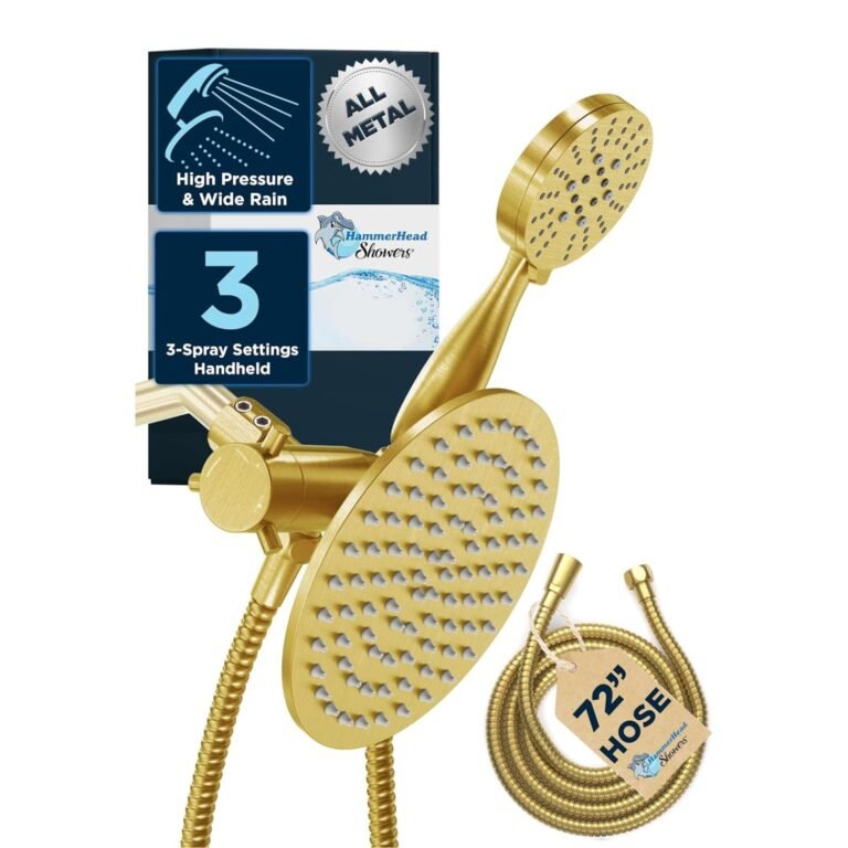 Product Reviews 2 HammerHead Dual Shower Head gold finish with fixed showerhead, handheld sprayer, 72" hose and 3 spray settings
