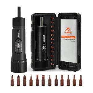 Torque screwdriver set by COOBEAST with adjustable torque gauge, 12 bits and protective carrying case