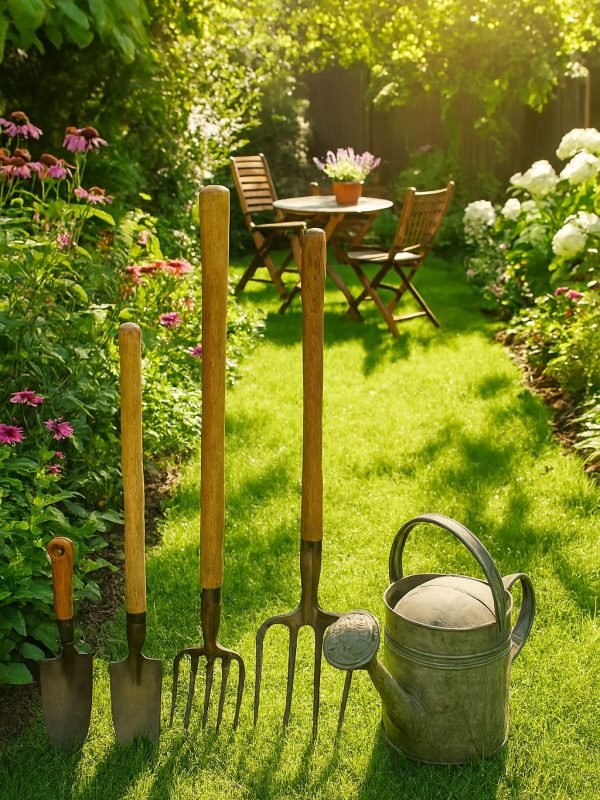 garden-tools-wooden-handles-watering-can-backyard-setup garden-tools-wooden-handles-watering-can-backyard-setup